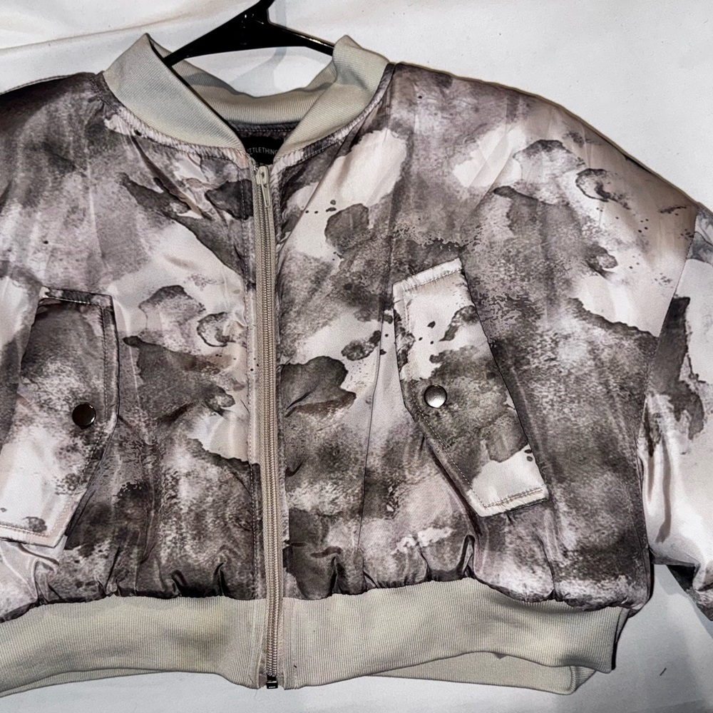 PrettyLittleThing Gray and Cream Bomber Jacket